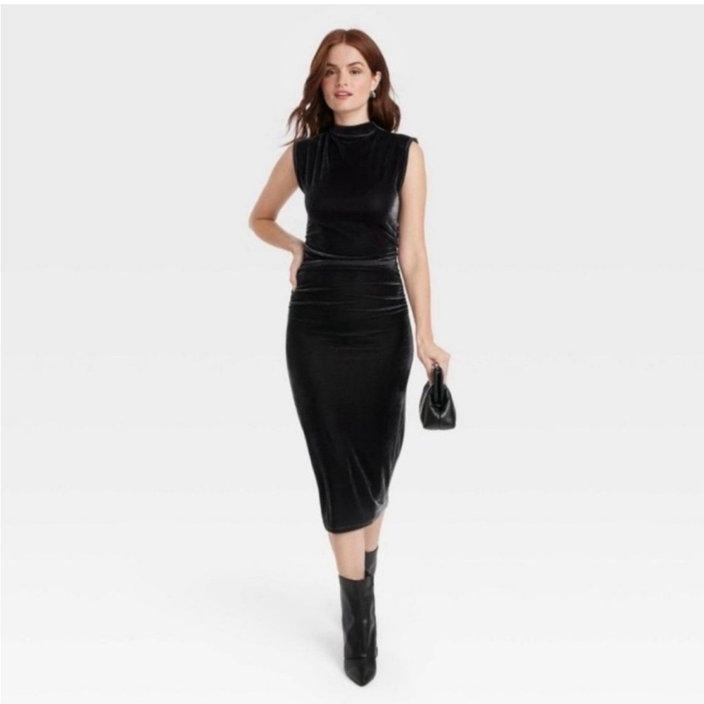 Velvet mock neck midi dress
